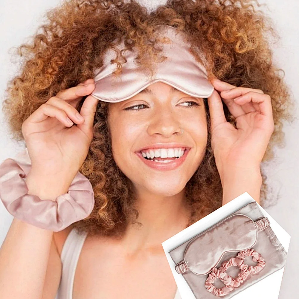 Zoe Ayla Silky Pillowcase Eye Mask Scrunchies Sleep Set Pink